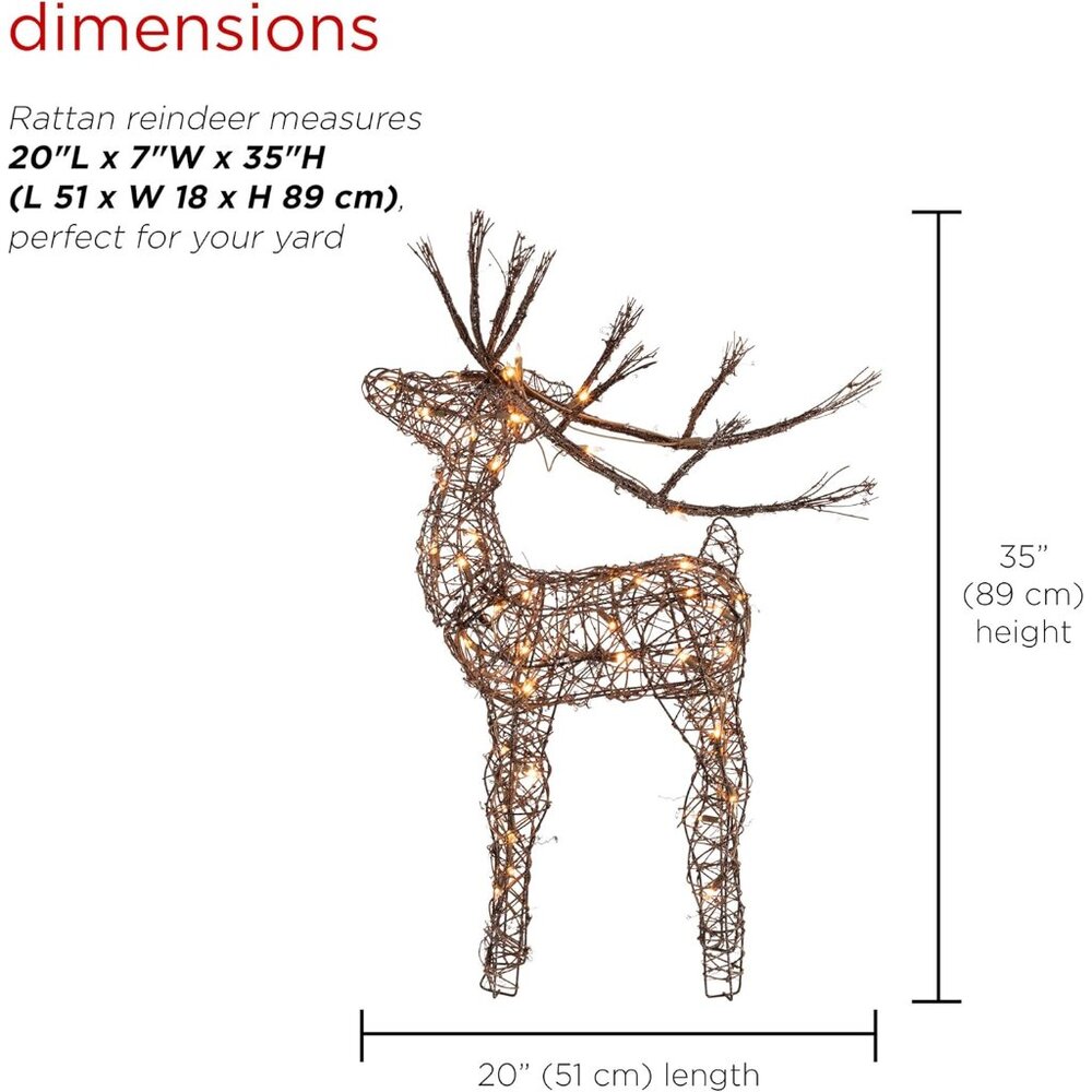 Stunning 35" Outdoor Rattan Reindeer with 50 LED Lights for Christmas Elegance - Picture 3 of 13